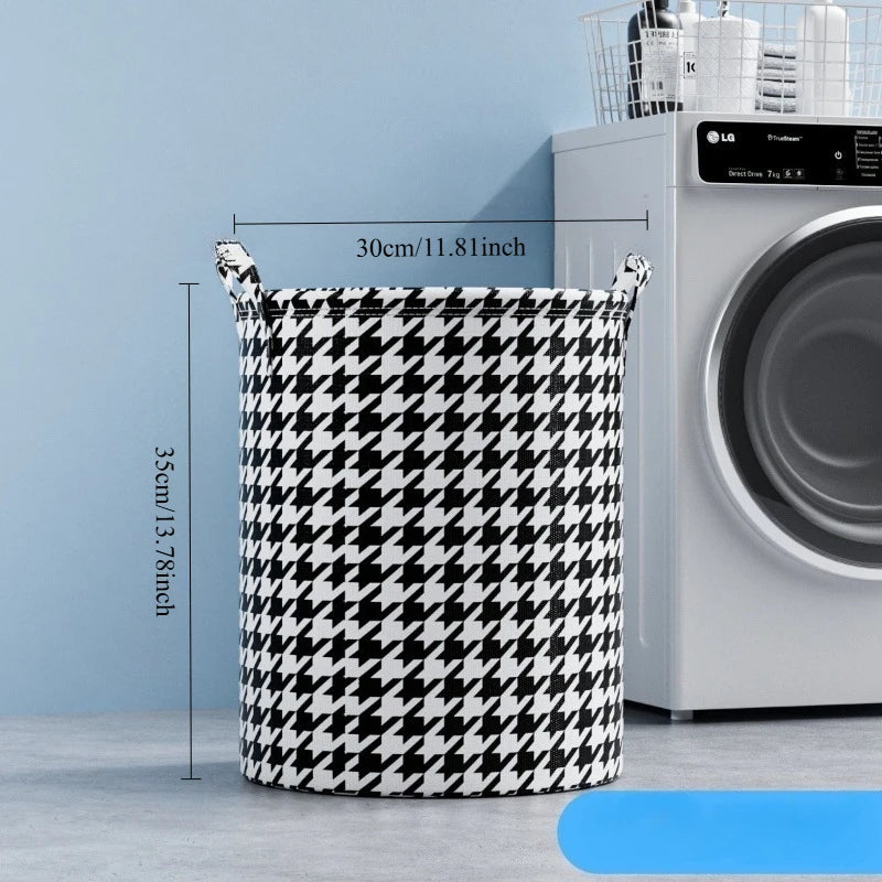 Foldable Checkered Storage Basket Black White Durable Fabric Laundry