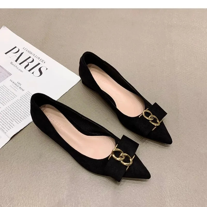 Flat Shoes for Women 2025 Spring Autumn New Shallow Mouth Pointed Toe Metal Buckle Women's Shoes Large Size 43 44 Loafers Women Zpaxo