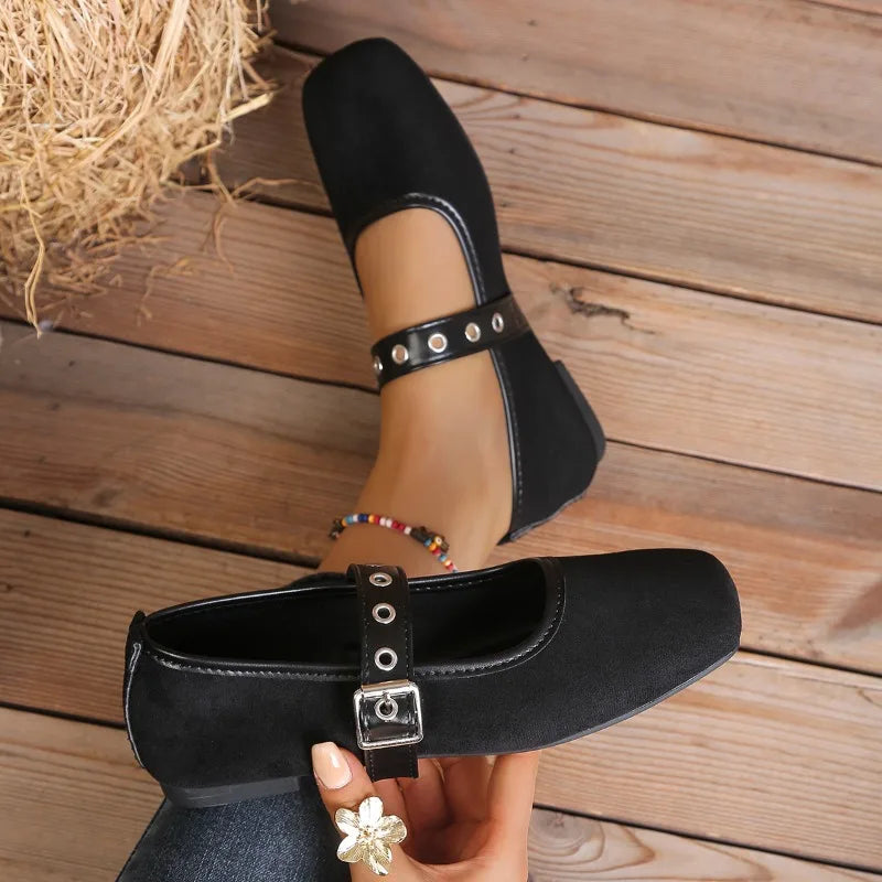 Spring Autumn Women's Square Closed Toe Comfortable Single Shoes Zpaxo black 43