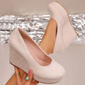 Spring Autumn Women's Round Toe Wedge Heel Fashion Thick Sole Low-cut Zpaxo Beige 39