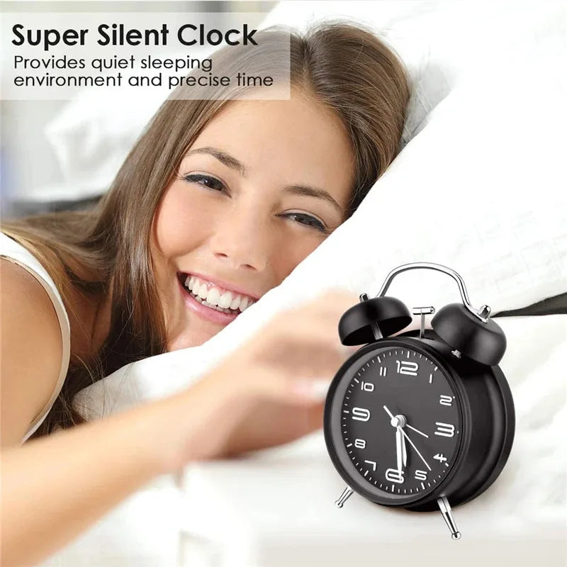 Metal Frame Twin Bell Alarm Clock 3D Dial Backlight Loud