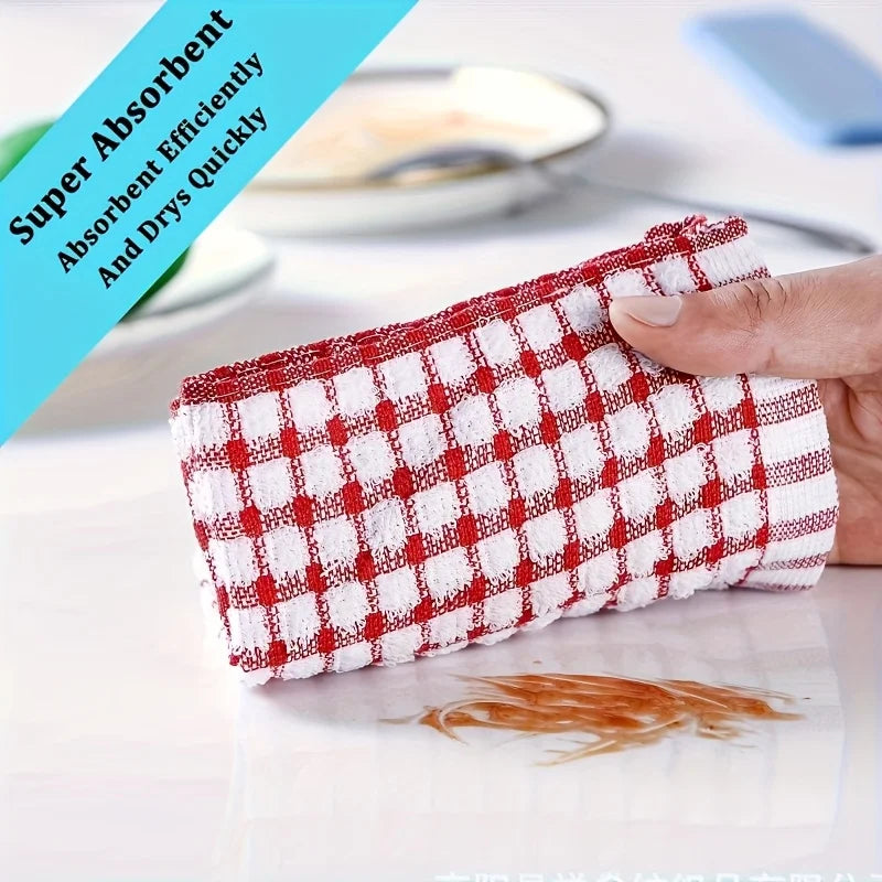 Absorbent Plaid Dish Towels Reusable Cleaning Cloths Kitchen Bedroom