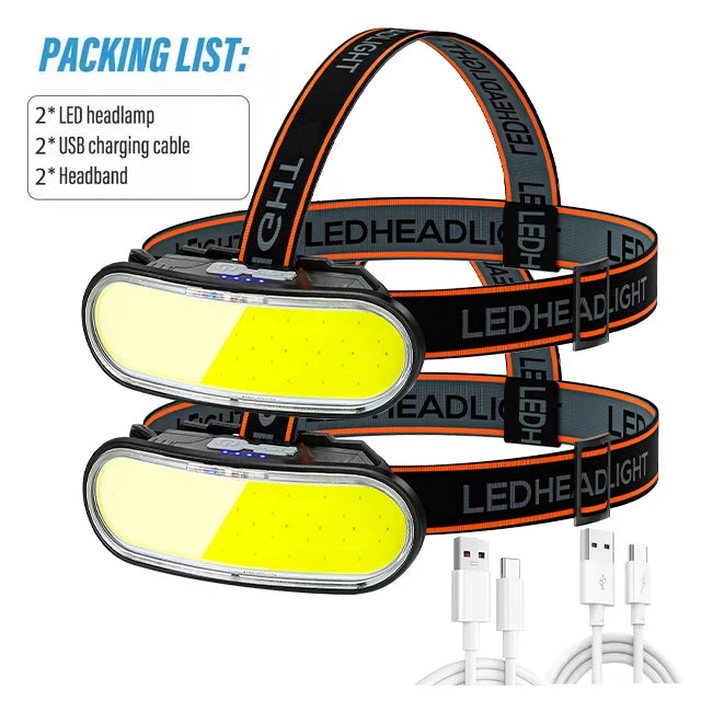 KDULIT COB LED Headlamp – USB Rechargeable, 5 Modes, Waterproof