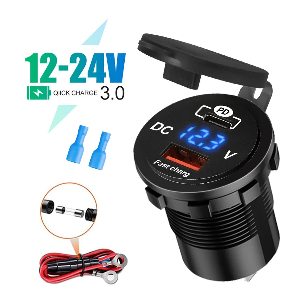 60W PD QC3 0 Car Charger Socket Voltage Meter Quick Charge 3 Power Zpaxo PD QC with wire