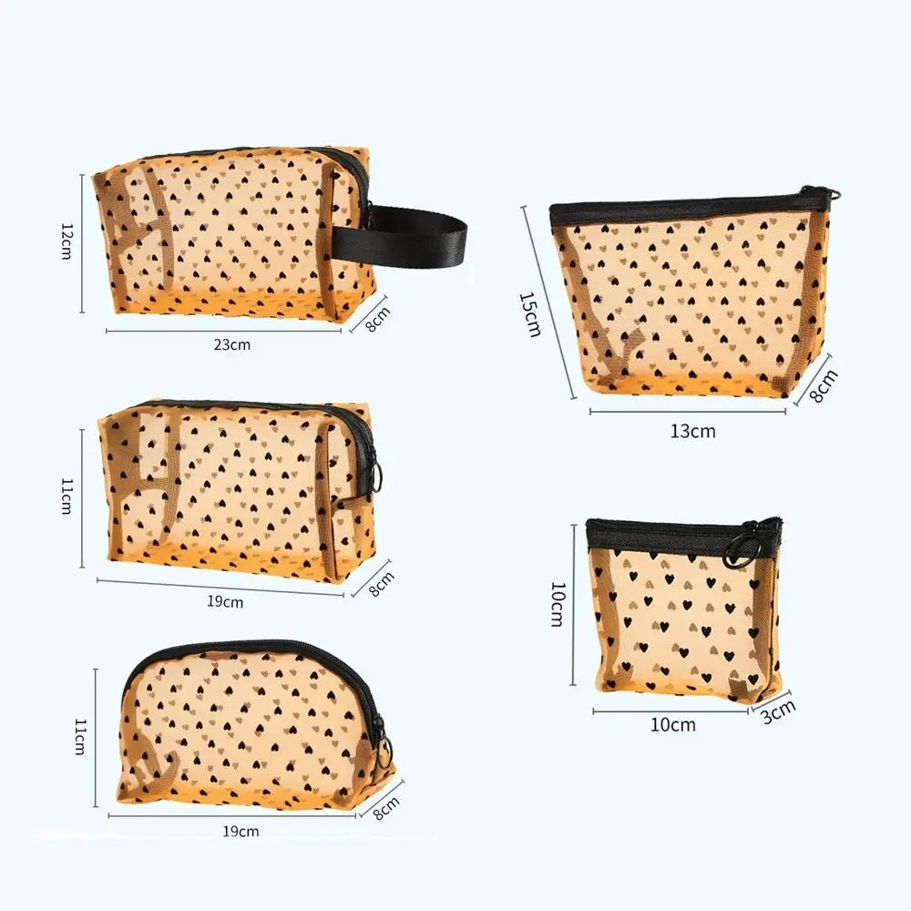 New Heart Transparent Mesh Makeup Bag Multifunction Portable Ladies Toiletry Storage Bag Blue/Purple Lipstick Organizer Bags Zpaxo