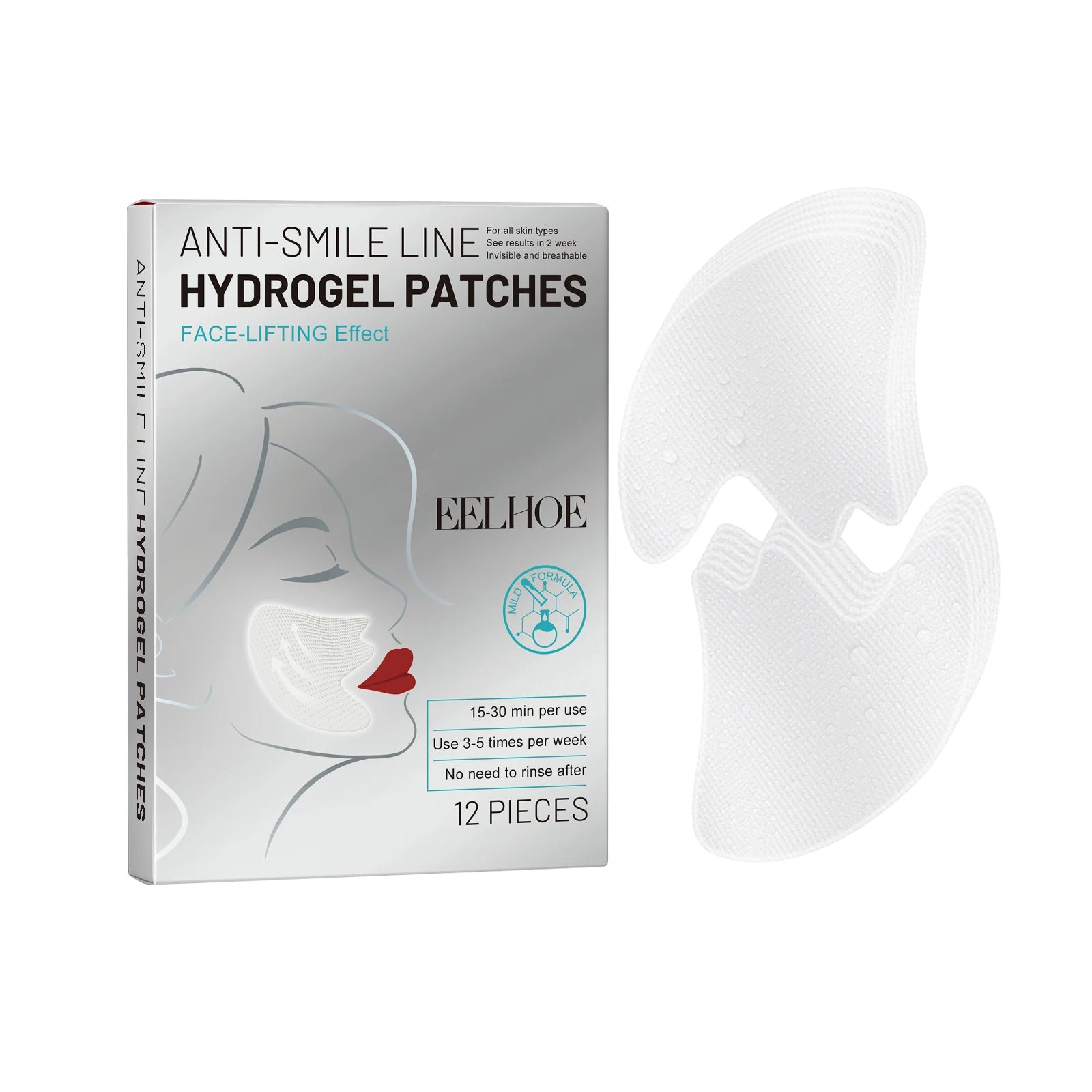 Eelhoe Smile Lines Patches – Nasolabial Fold Anti-Aging Mask Anti-Aging Face Patch Zpaxo 12Pcs Boxed