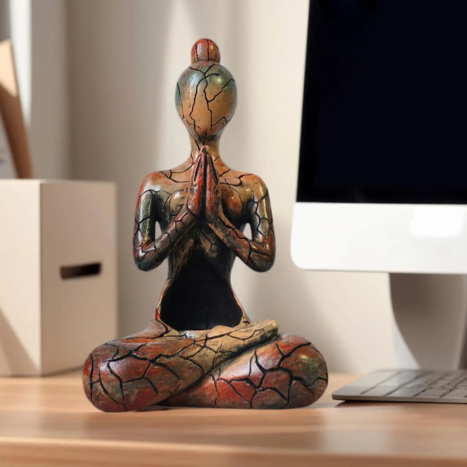 Meditation Statue Zen Candle Holder Resin Yoga Sculpture Tabletop
