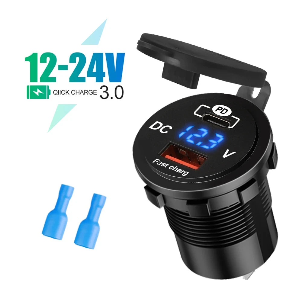60W PD QC3 0 Car Charger Socket Voltage Meter Quick Charge 3 Power
