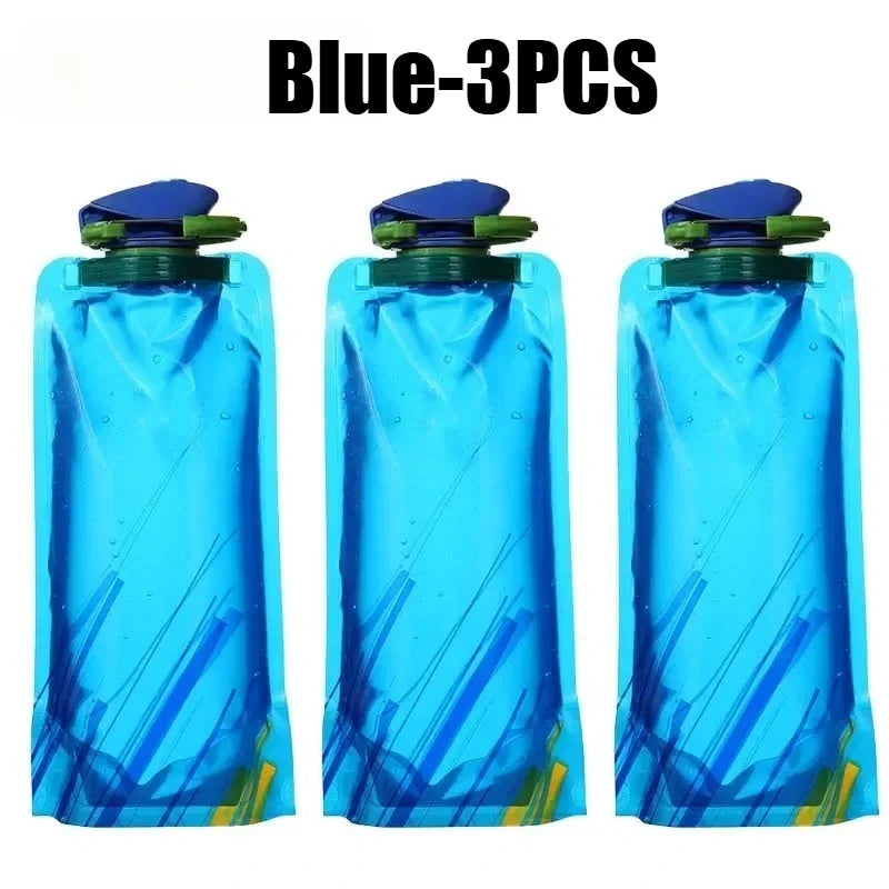 Collapsible Water Bottle Flexible Reusable Travel Kettle Carabiner Zpaxo Blue-3PCS 700ML