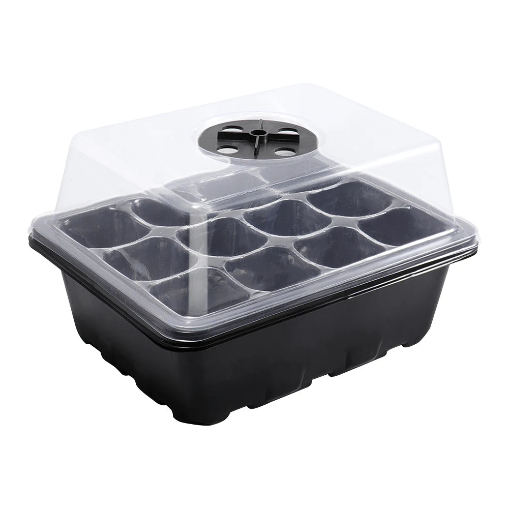 12 Holes Seed Starting Tray Humidity Dome Starter Stackable Mini Zpaxo Black