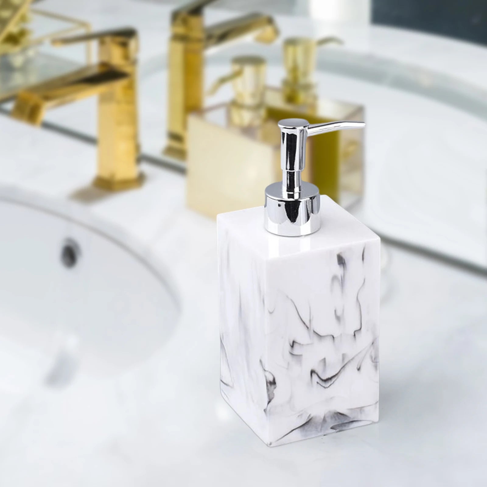 Marble Texture Soap Dispenser Resin Leakproof Hand Soap Liquid Dispenser for Kitchen Laundry Room Hotel Countertop Bathroom Zpaxo