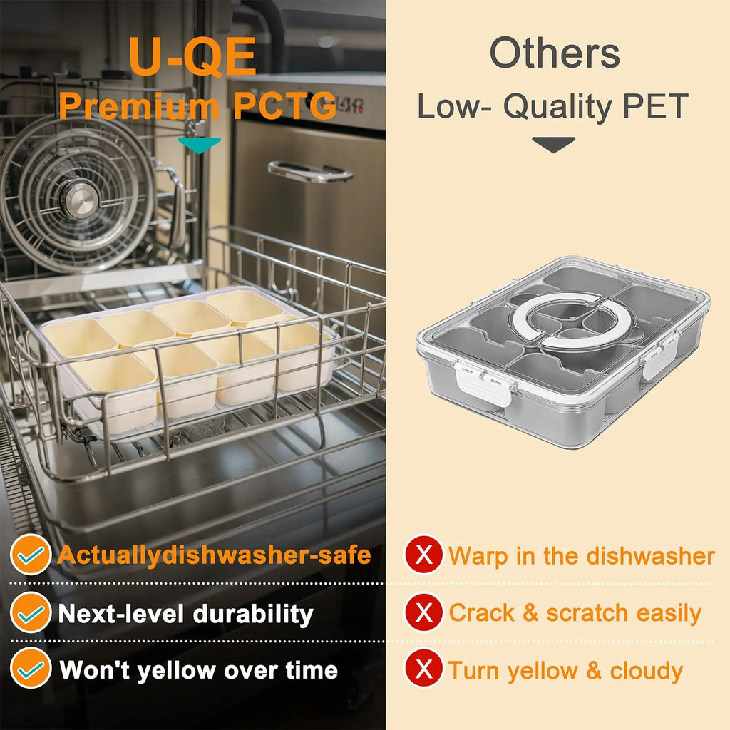 8-Grid Divided Snack Bowl Lid Food-grade PP Material Dishwasher