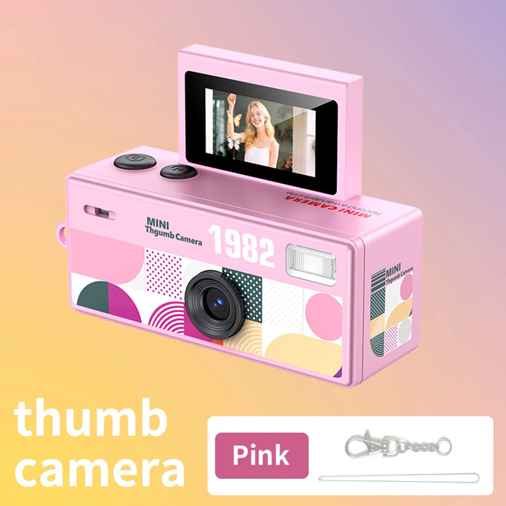 1080P HD Retro Thumb Camera with 180° Flip Screen Wearable Portable Mini Keychain Camera for Outdoor Travel Photography 2026 NEW Zpaxo LK030 Pink Camera Add 8G