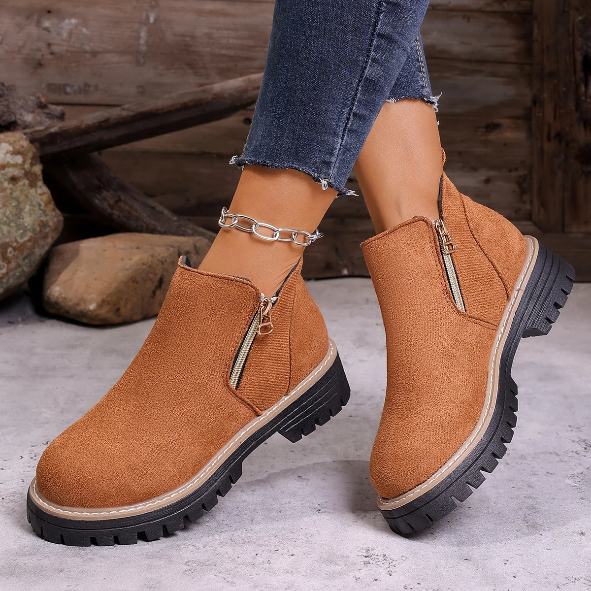 Women Simple Stylish Boots 2025 New Thick Sole Ankle Boots Fashion Comfortable Shoes for Women Plus Size Platform Shoes Women Zpaxo Brown 37