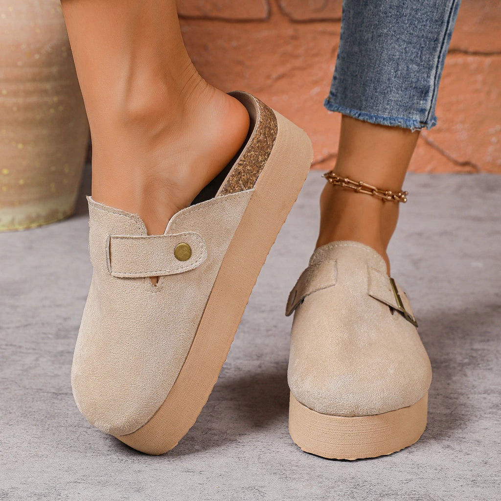 Soft Soled Home Shoes Suede Clogs Sandals Spring and Autumn Retro Fashion Women Shoes Thick-Soled Solid Color Slingback Shoes Zpaxo