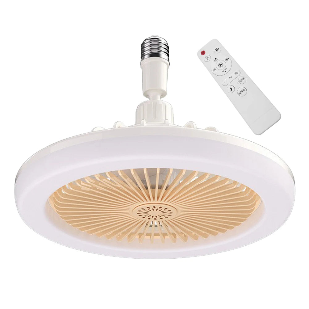 2 In 1 Energy Saving Remote Control Ceiling Fan Lamp Infinitely Dimmable E27/26 Base Bottom Noise Mute LED Decorative Light Zpaxo E27 Yellow