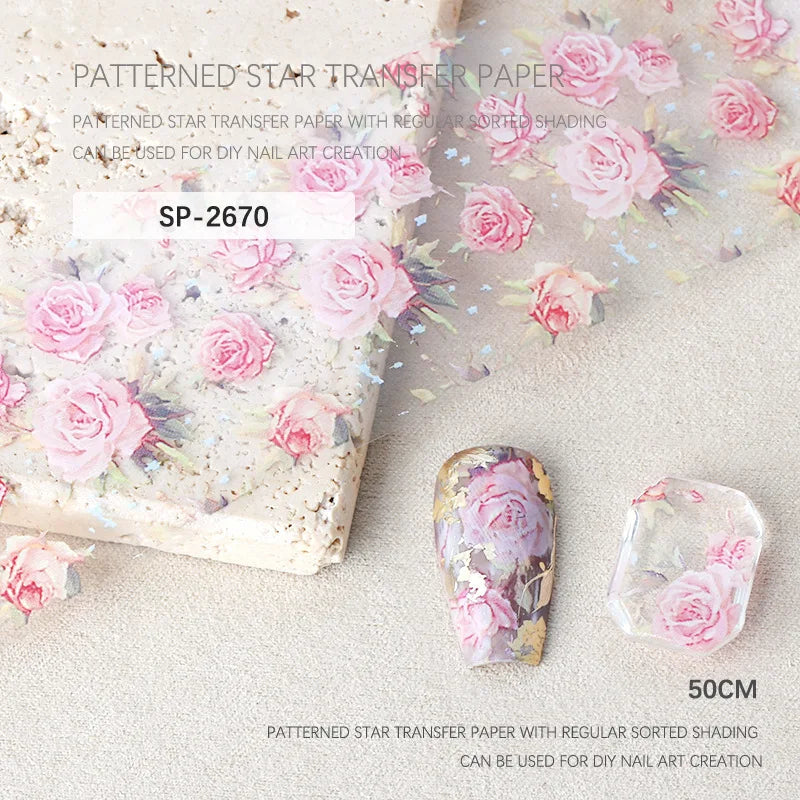 Rose Flower Nail Art Foils Transfer Paper Stickers Designs Floral Zpaxo SP-2670