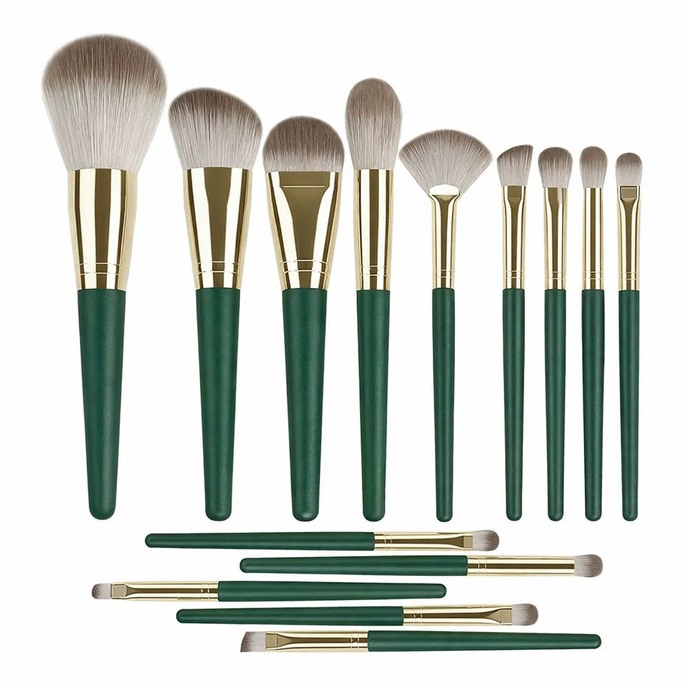 14-Piece Makeup Brush Reusable Washable Make Up Brushes Soft Beauty Zpaxo 14PC-Green