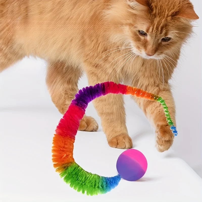 3-Pack Cat Interactive Worm Caterpillar Elastic Teaser Toys Cat Teaser Toy Zpaxo