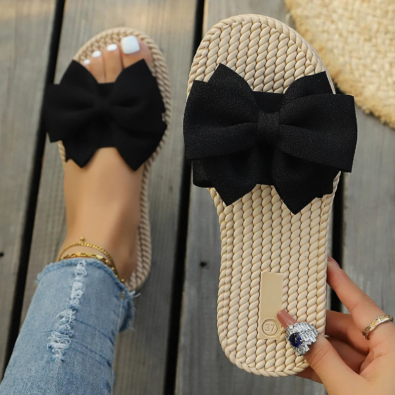 Women Slippers Casual Lightweight Shoes for Women Summer Fashion Slippers Bowknot Slides Women Soft Flat Leisure Ladies Sandals Zpaxo black 40