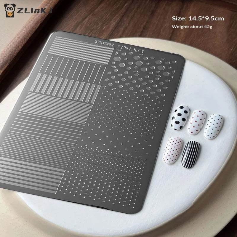 ▶1Pcs Striped Wave Points Pattern French Stainless Steel Stencil Nail Art Transfer Template Manicure Tool Nail Stamping Plates Zpaxo