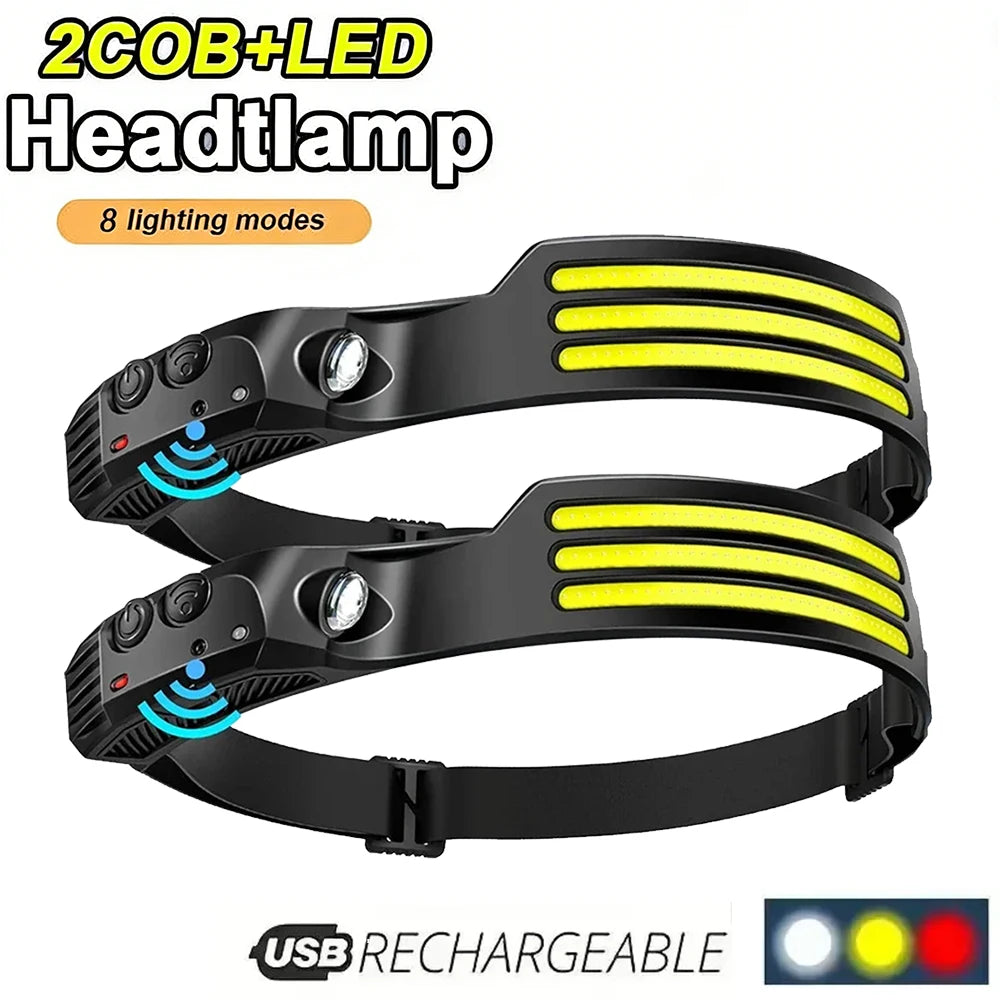 KDULIT LED COB Rechargeable Headlamp – 10 Modes, IPX4, Sensor
