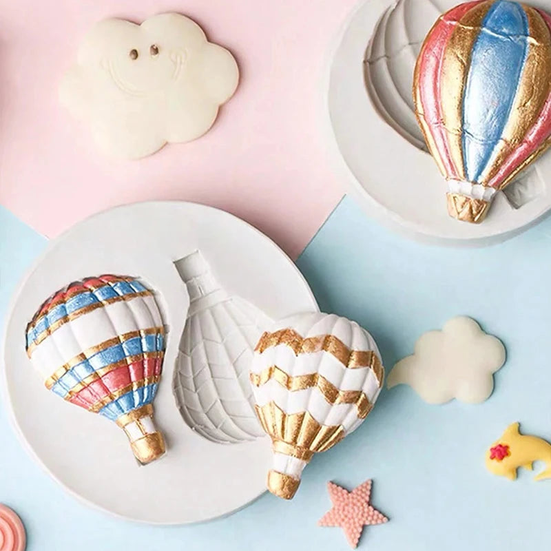 Hot Air Balloon Rainbow Cloud Silicone Mold Cake Decorating Fondant Chocolate Candy Sugar Craft Gum Paste Cupcake Topper Mold Zpaxo