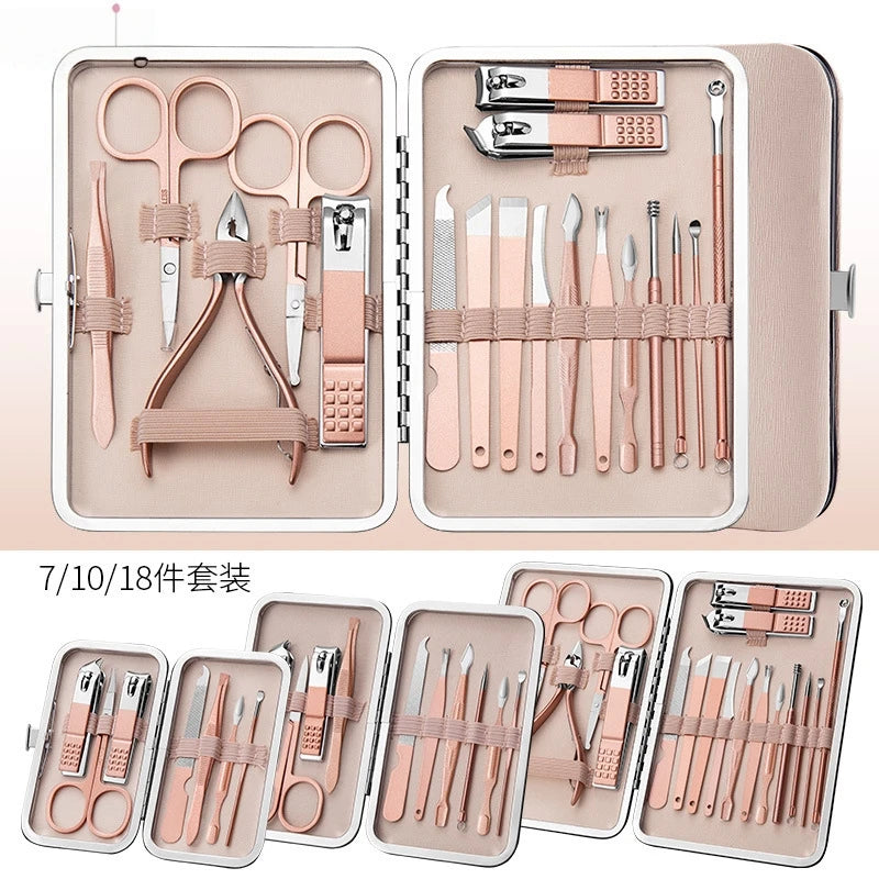 Golden stainless steel nail clipper set of 18 pieces, nail clippers, foot clippers, nose hair clippers, care tools Zpaxo