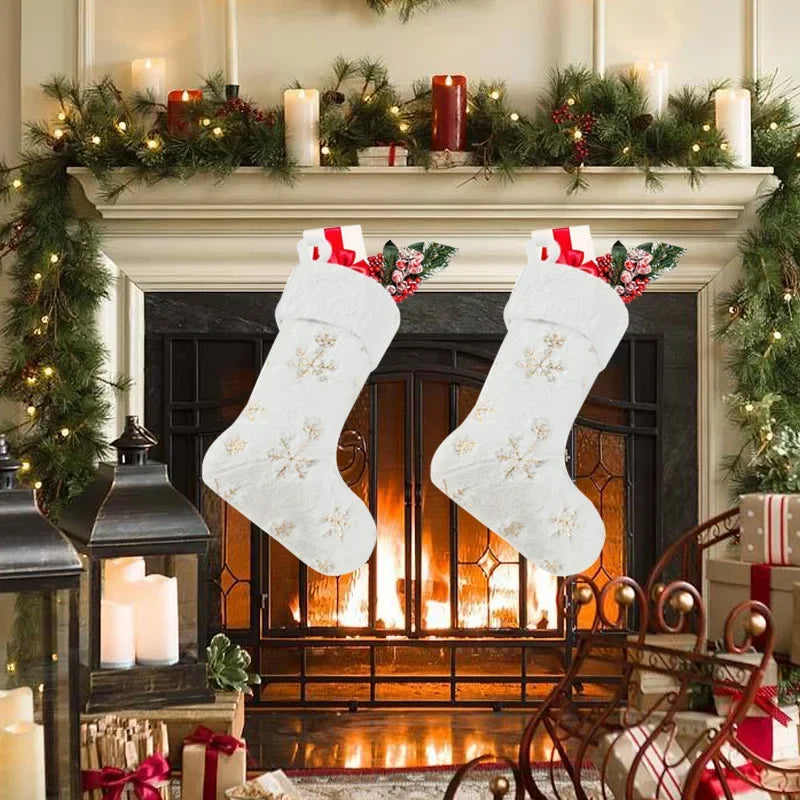 Christmas Stocking Decoration Gold Silver Sequins Long Plush Bag