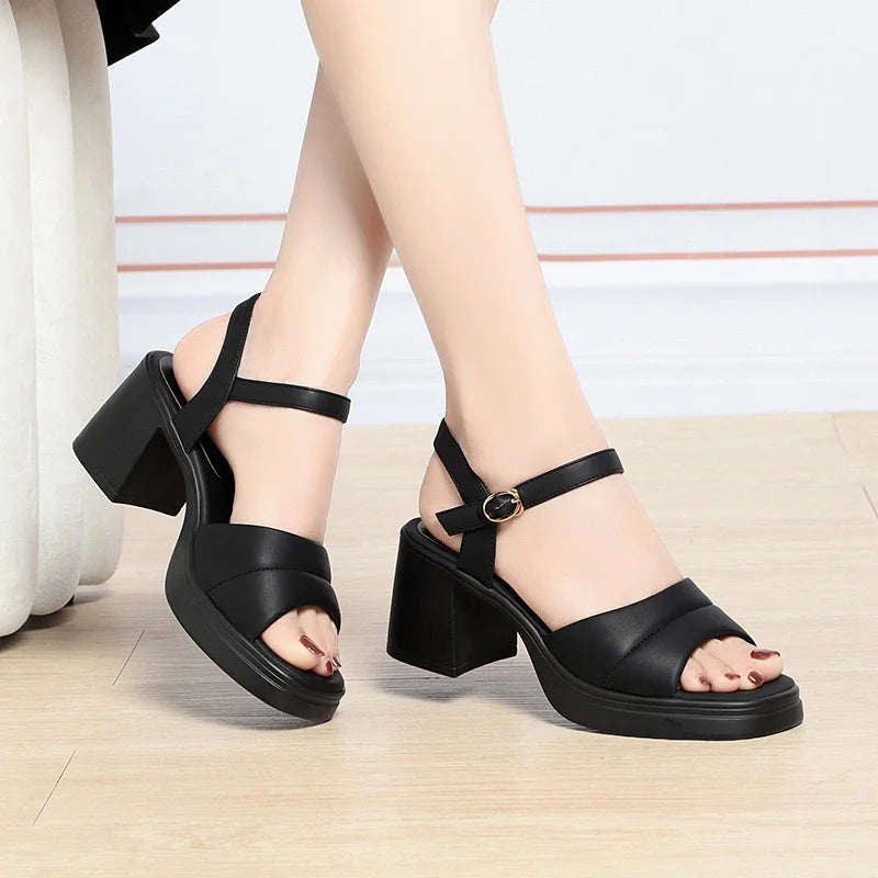 Fashionable Thick-soled One-strip Sandals Women Thick Heels Open Toes Zpaxo