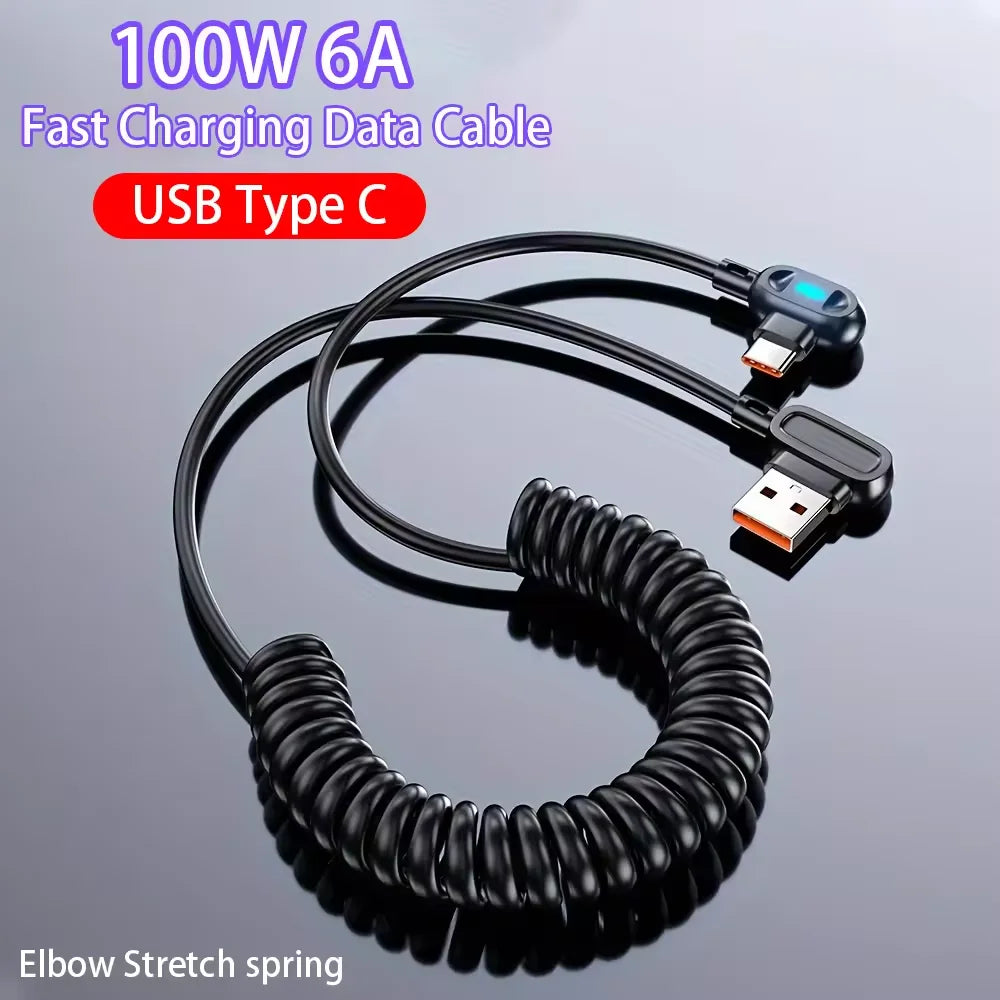 6A USB-C Elbow Spring Telescopic Fast Charging Cable USB-C Charging Cable Zpaxo