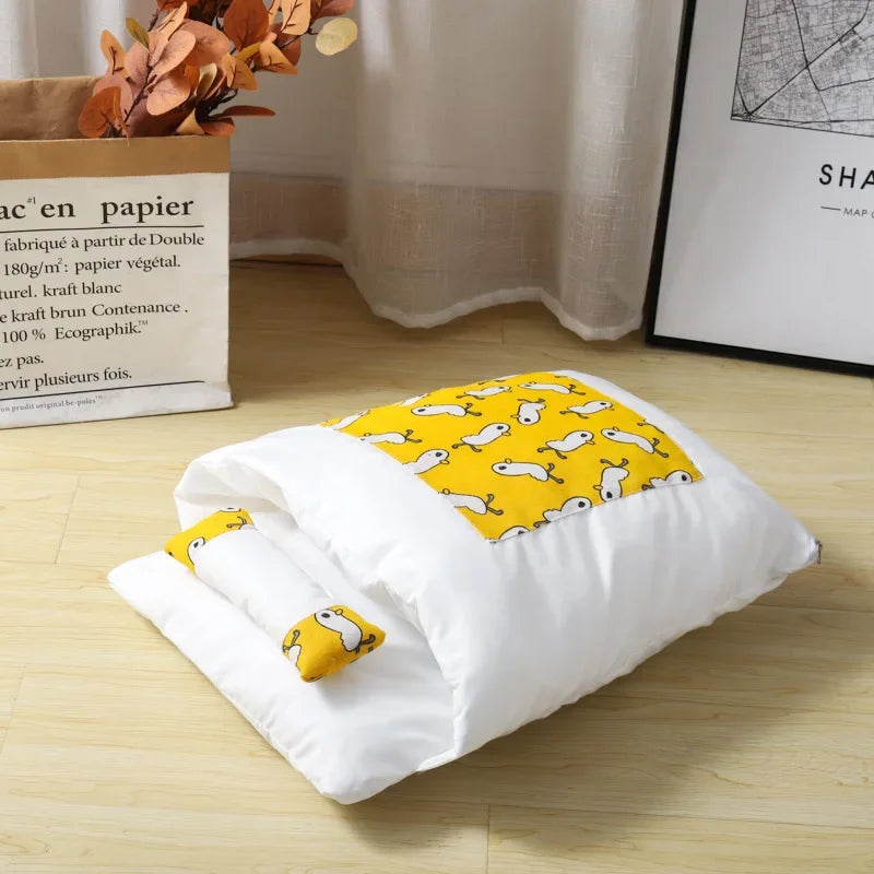 Kawaii Removable Cats Bed House Home Supplies Products for Adult Cats Large Pet Dog Bed Cat's House Cave Comfortable Food Cute Zpaxo YELLOW S