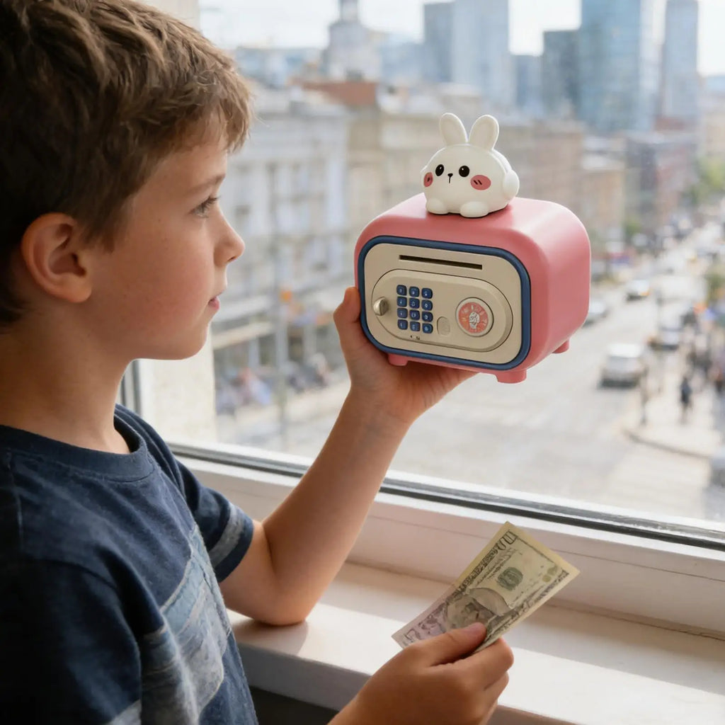 Kids Money Bank Password Fingerprint Unlock with Sound Money Saver Box Kids Banks for Cash Bill Coin Boys Girls Over 3 Year Old Zpaxo