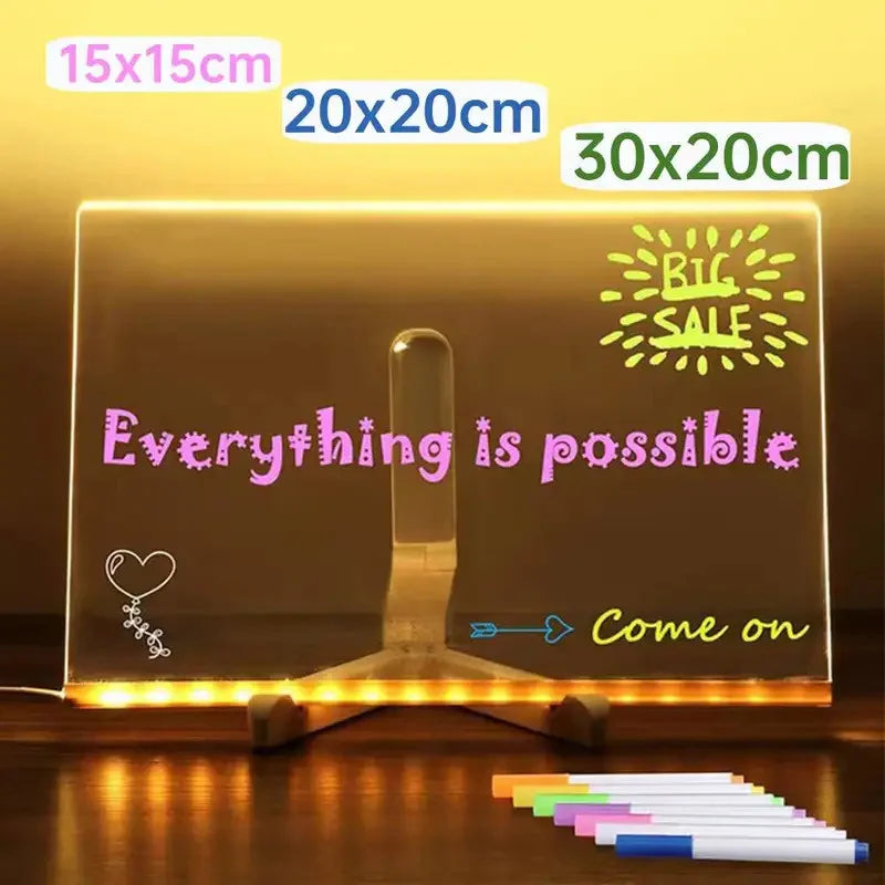 Reusable Children's Acrylic Information Board Lighted Drawing Lamp