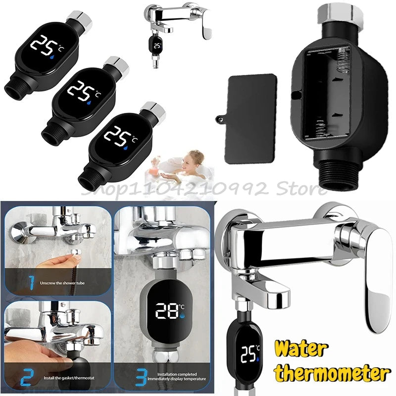 Home Water Shower Thermometer with Led Display 0℃~99℃ Water Accurate Temperature Measurement Waterproof SmartMeter Bathroom Zpaxo