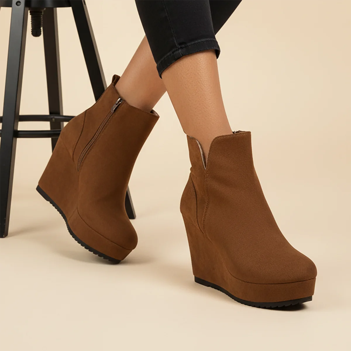 2025 New Women Ankle Boots Thick Soles Sloping Heels Short Boots Casual Outdoor Wedge Shoes Women Warm Platform Snow Boots Women Zpaxo