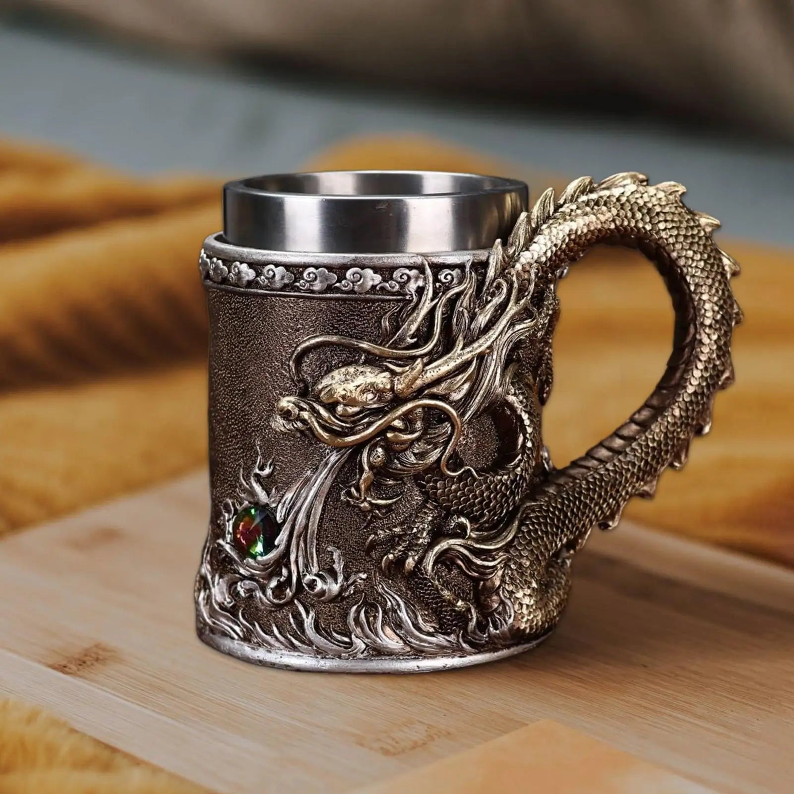 Dragon Cup Embossed Chinese Metal Drinkware Fun Coffee Mugs Tea Table