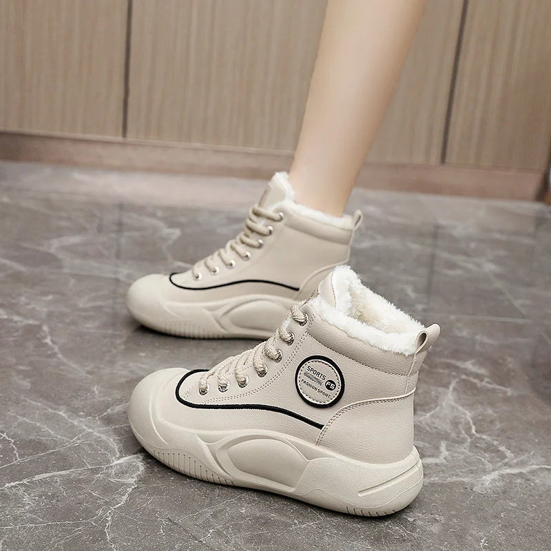 Winter Pu Lace Up Vulcanized Shoes Outdoor Walking Sports Shoe Round Zpaxo