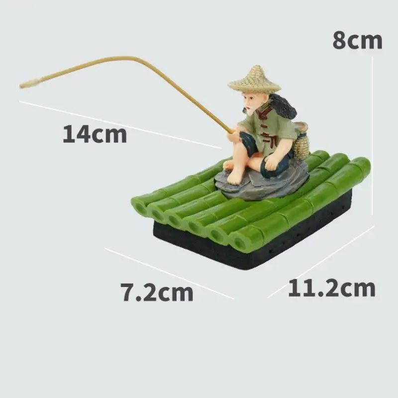 Garden Decorative Bamboo Raft Fisherman Statue Elderly Angler PVC Zpaxo