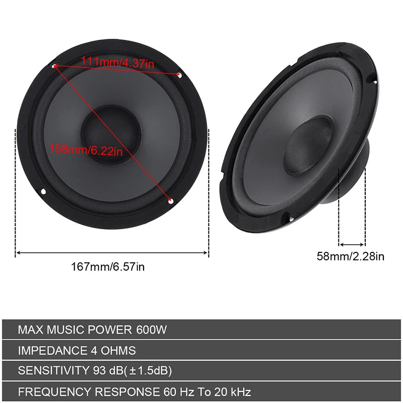ZOHMYIY YH-600 600W 6-Inch Coaxial Car Speaker | Full Range