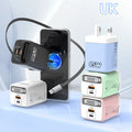 65W PD USB-C Charger & Retractable Cable – Quick Charge 3.0 USB-C Wall Charger Zpaxo UK Plug Green