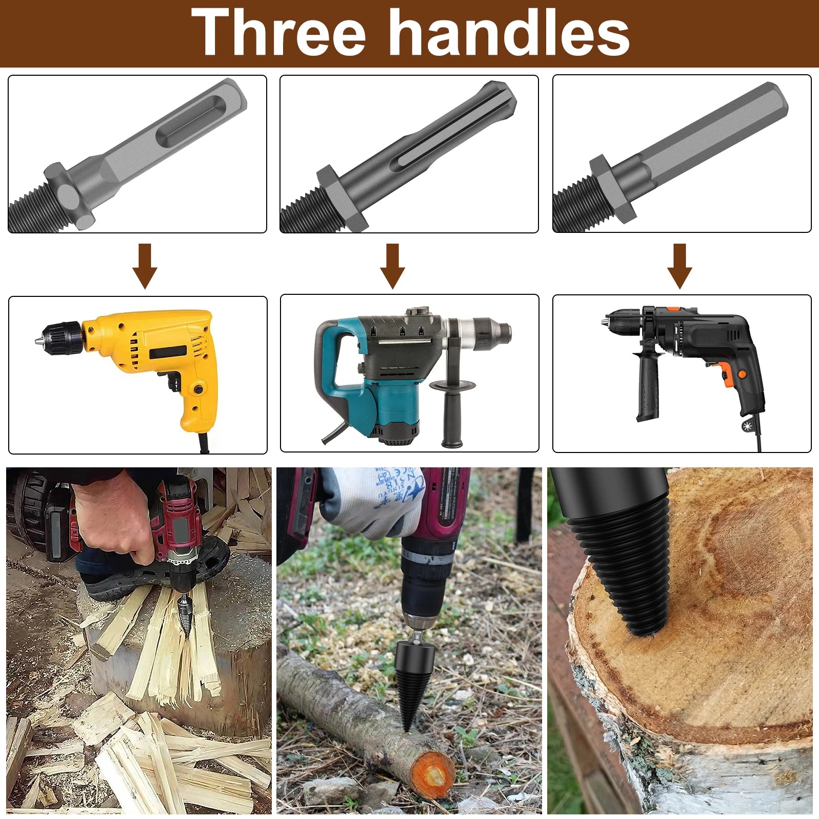 1/2PC Firewood Log Splitter 32/42mm Sturdy High-Carbon Steel Wood Log Splitter Screw Cones Drill Bit with Hex/Round/Square Shank Zpaxo
