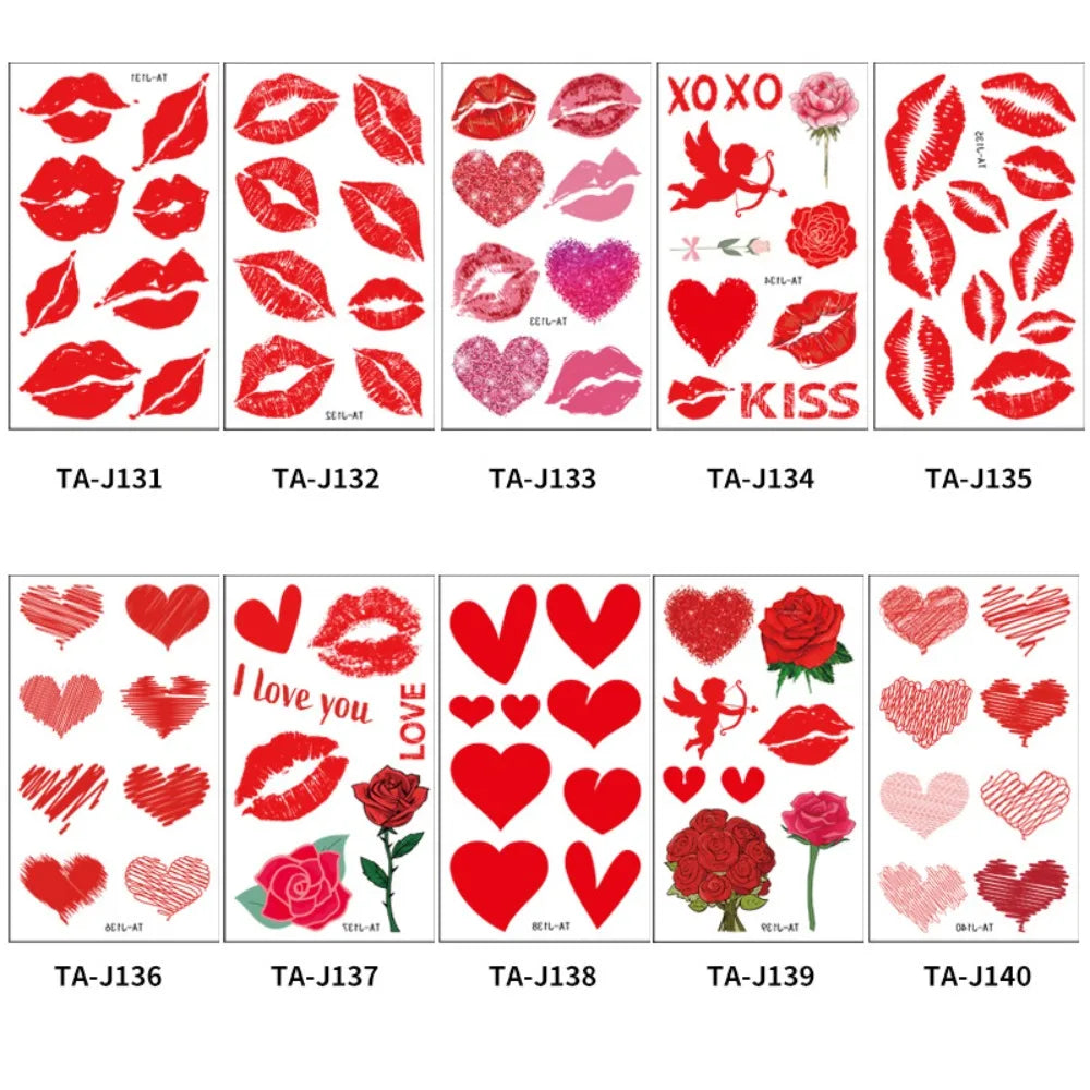 Valentine's Day Temporary Tattoo Stickers Lips Kiss Heart Waterproof Zpaxo Default Title