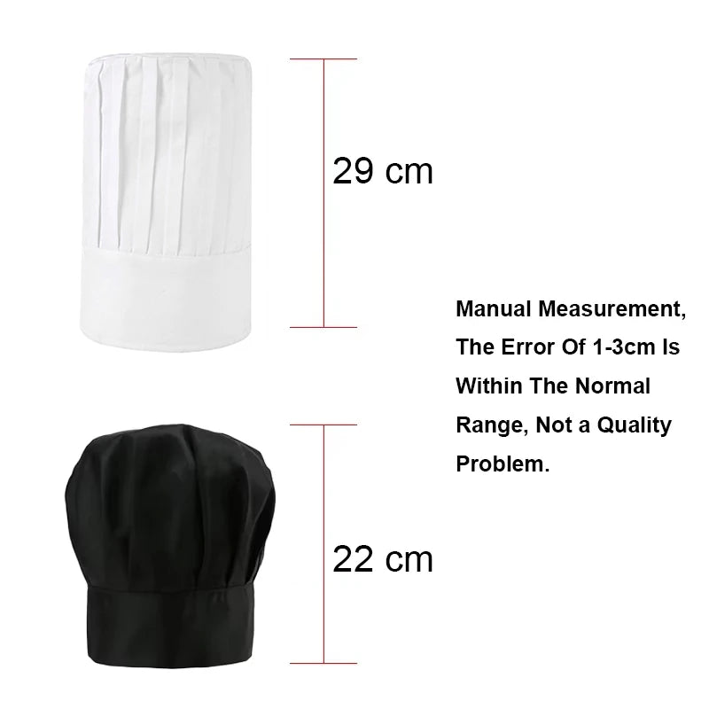 High22/29cm Cook Cap White Chef Hat Waiter Waitress Kitchen Work Hat Hotel Restaurant Canteen Bakery Baker Household Cooking Cap Zpaxo