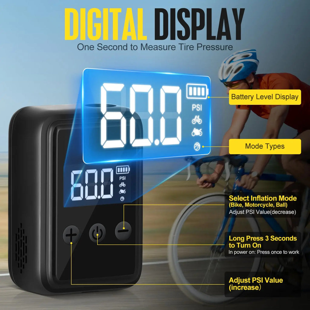 Mini Bicycle Electric Air Pump Portable Car Tire Inflator For Motorcycle Bike Air Pump MTB Inflatable Digital Display Pump Ball Zpaxo