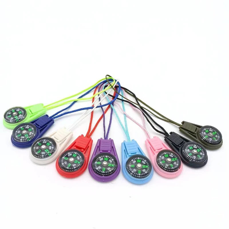 Colorful Survival Keychain Zipper Pull Mini Compass Outdoor Backpack Zpaxo 2Pcs RandomColor