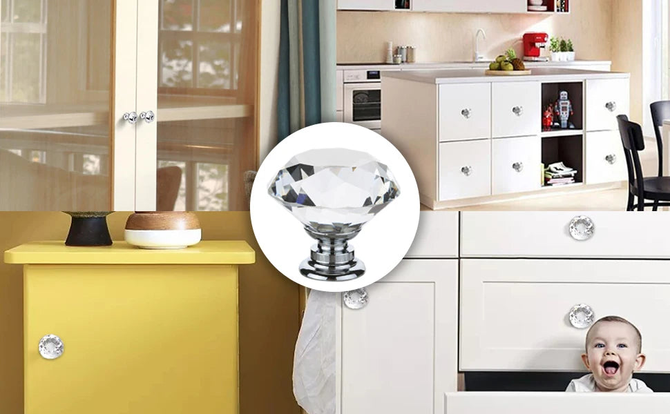 16Pcs/set Transparent Crystal Door Knobs Hardware Diamond Shape Design Crystal Glass Knobs Cupboard Drawer Pull Wardrobe Handles Zpaxo