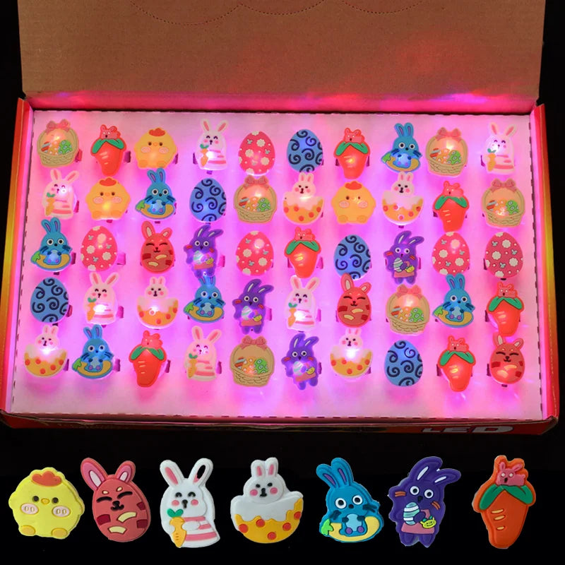 Easter LED Luminous Finger Rings Chick Rabbit Light Up Ring Toys Glow