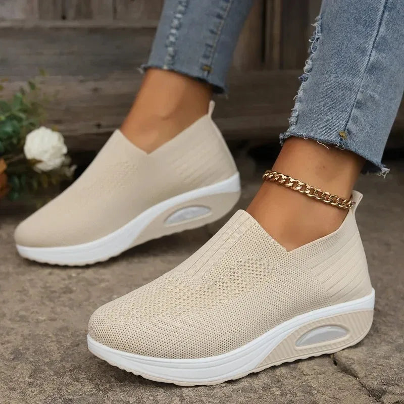 Women's Casual Slip on Sneakers Breathable Woven Mesh Upper Jogging Shoes for Women Walking Biking Driving Zapatillas De Mujer Zpaxo Beige 43