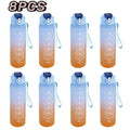 900ml Sports Water Bottle High Temperature Resistant Graduated Straw Cup Rainbow Frosted Progressive Color Water Cup Plastic Cup Zpaxo Blue 8PCS 900ml
